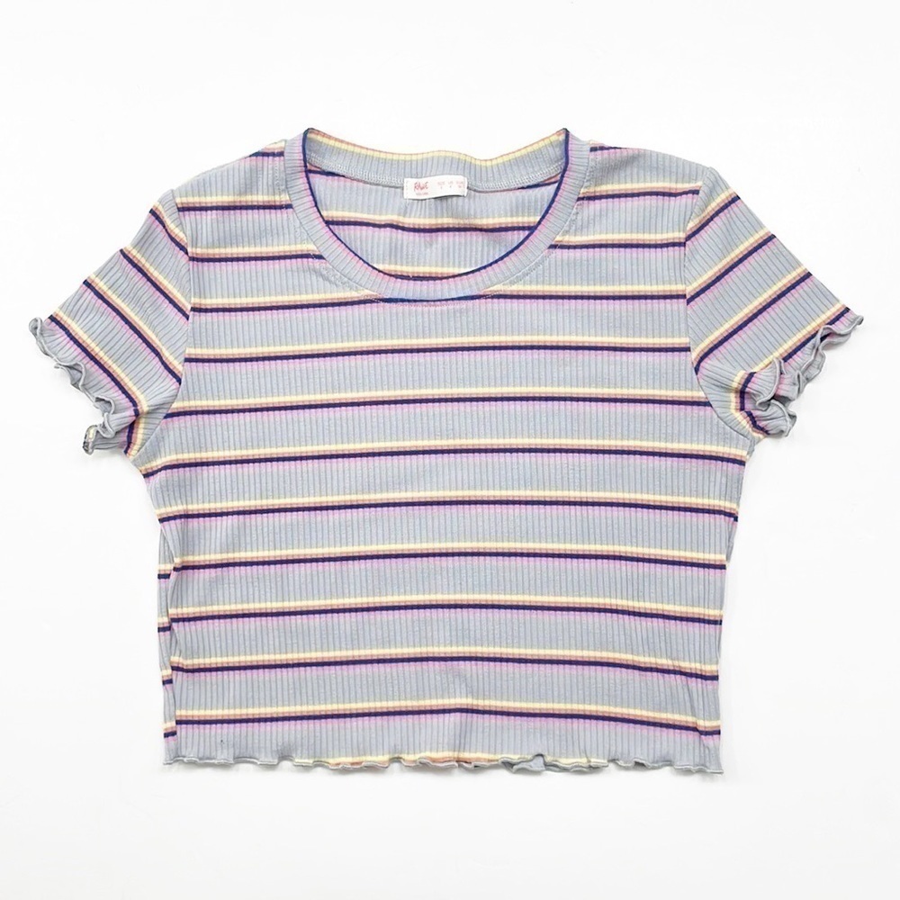 ROMWE multicolored striped lettuce trim crop top